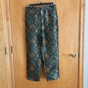Anthropologie Melyssa Jacquard Trousers Green Size Small‎